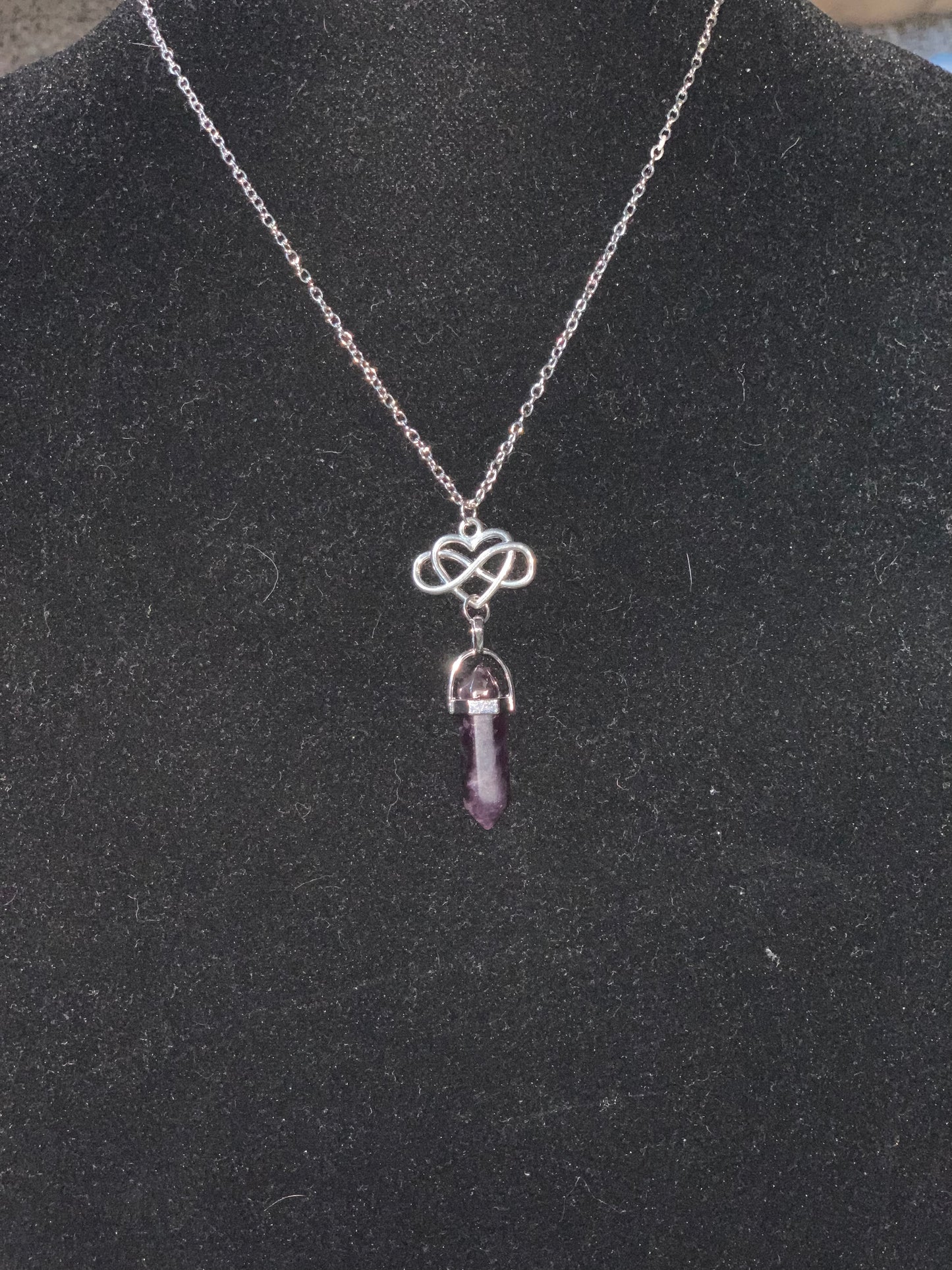 Amethyst Chakra Reiki Healing Infinity heart charm necklace