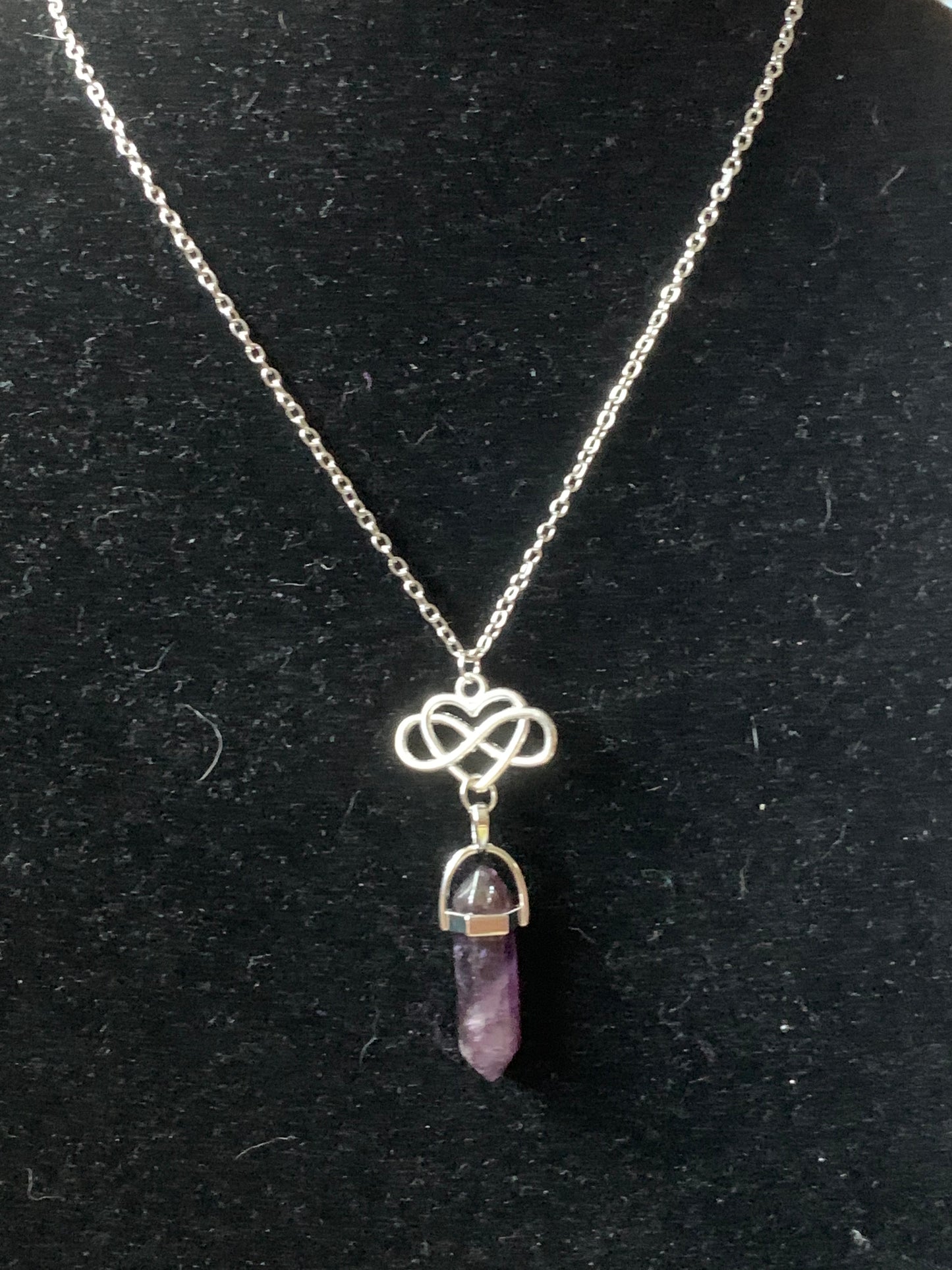 Amethyst Chakra Reiki Healing Infinity heart charm necklace