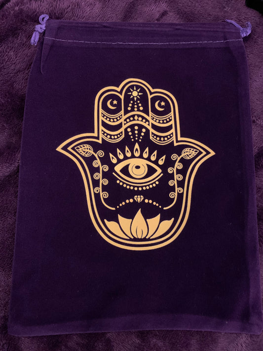 Purple Velvet Hamsa Hand Evil Eye Tarot Bag