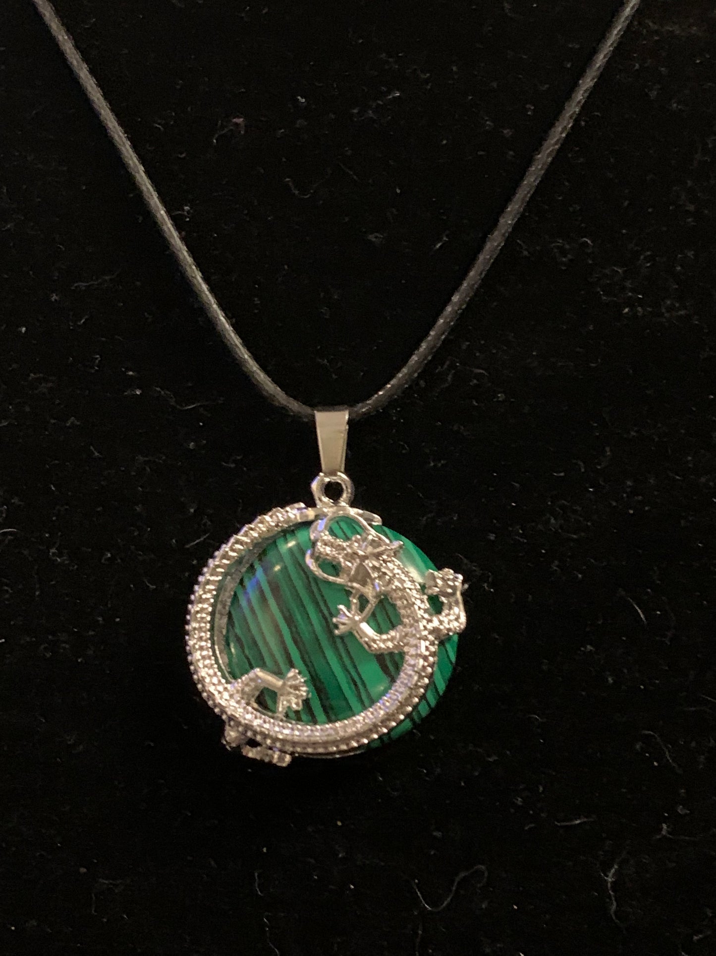 Dragon wrapped malachite pendant