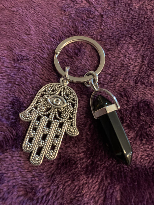 Inspiring Hamsa hand crystal keychain with evil eye