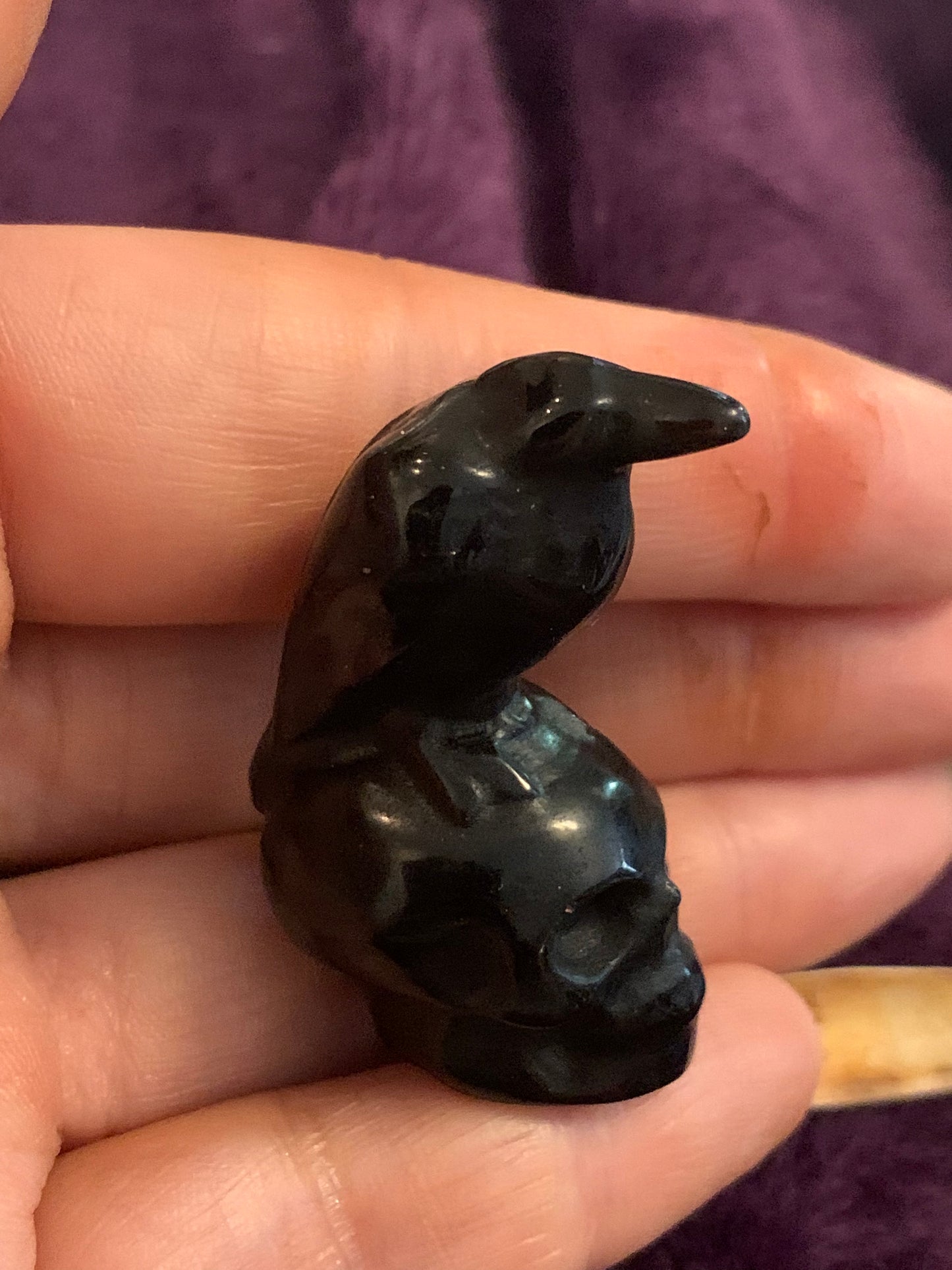 Natural hand obsidian Crowe carved crystal skull