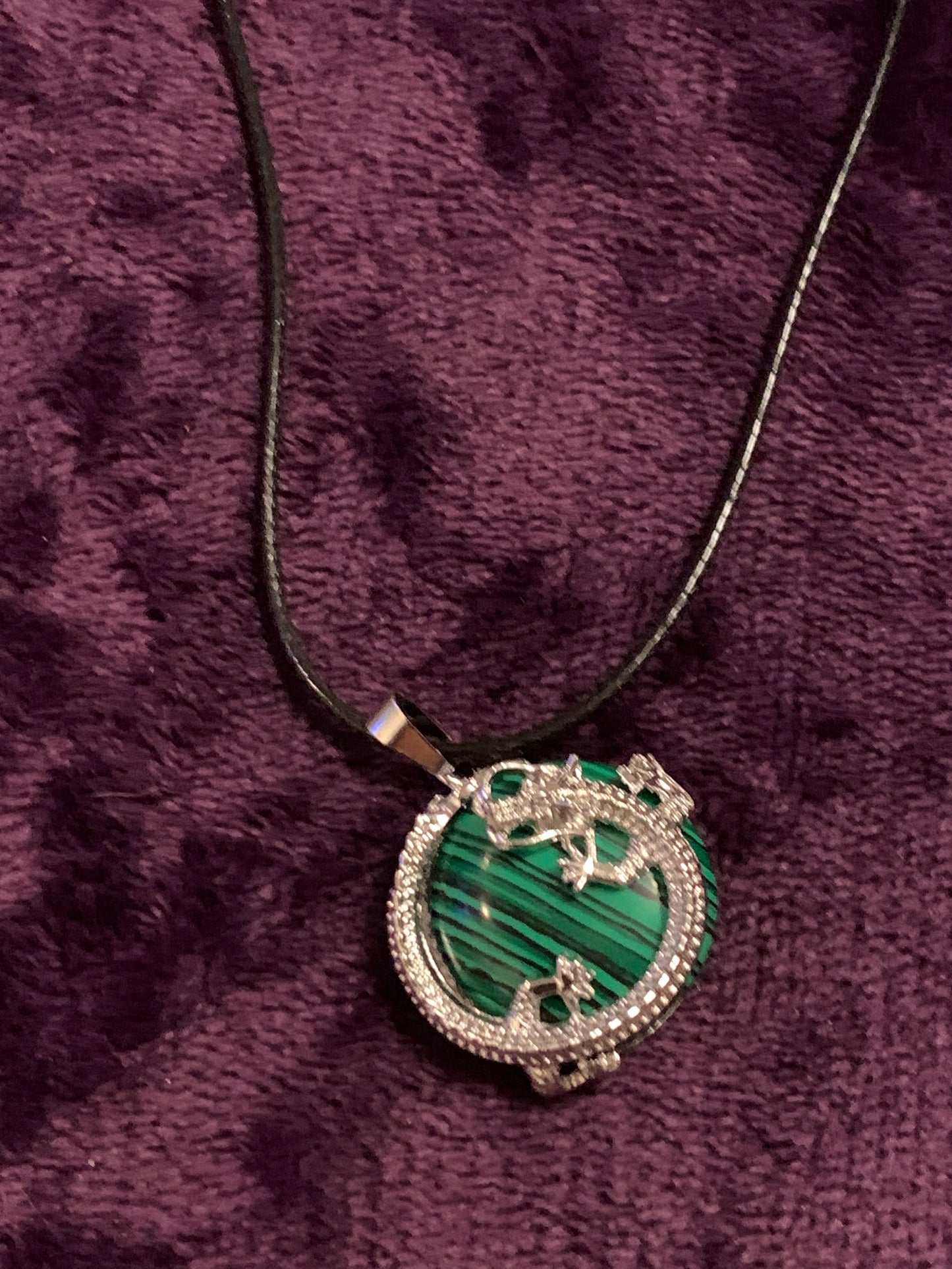 Dragon wrapped malachite pendant