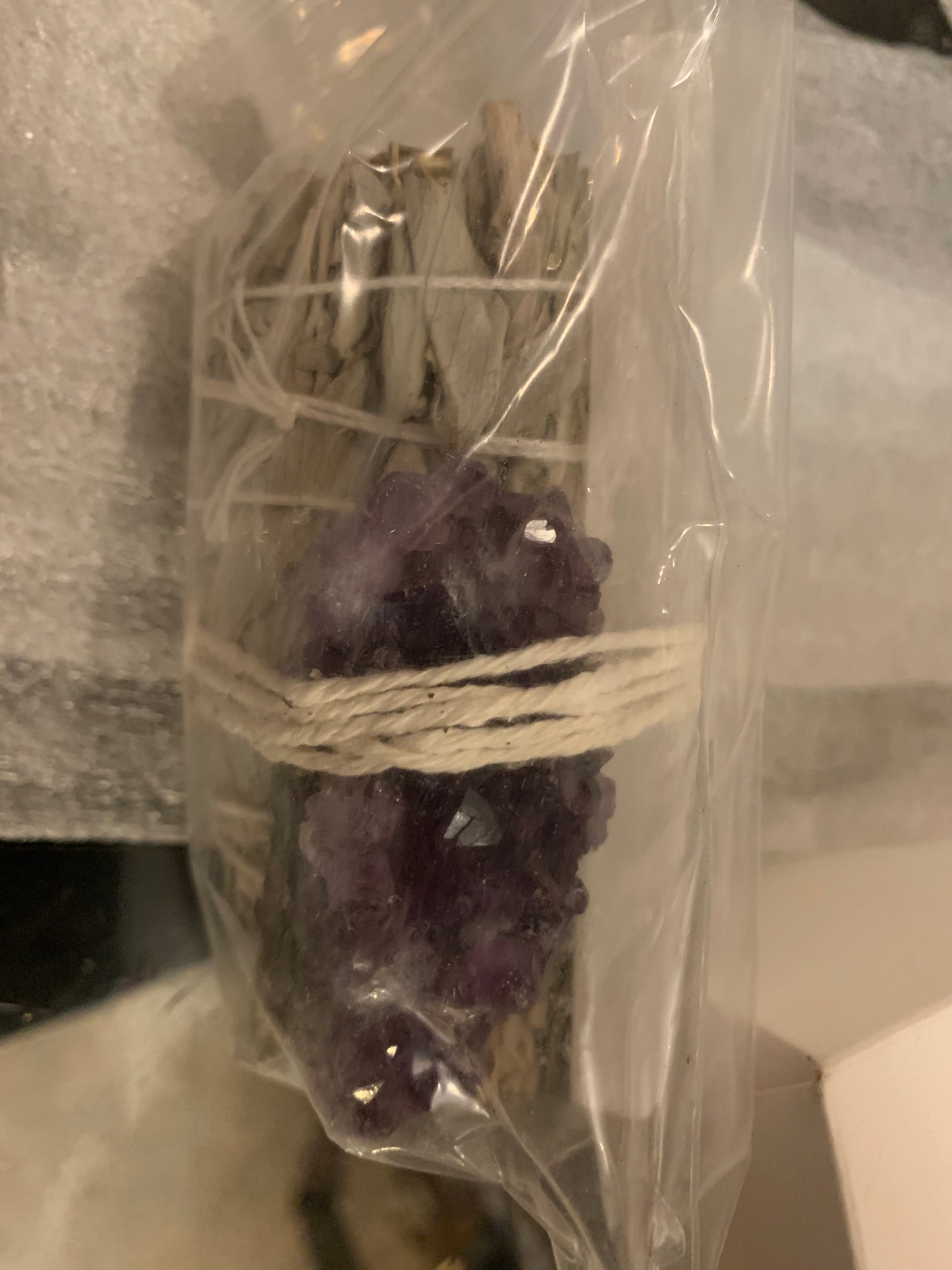 White sage, selenite stick and amethyst cluster bundle