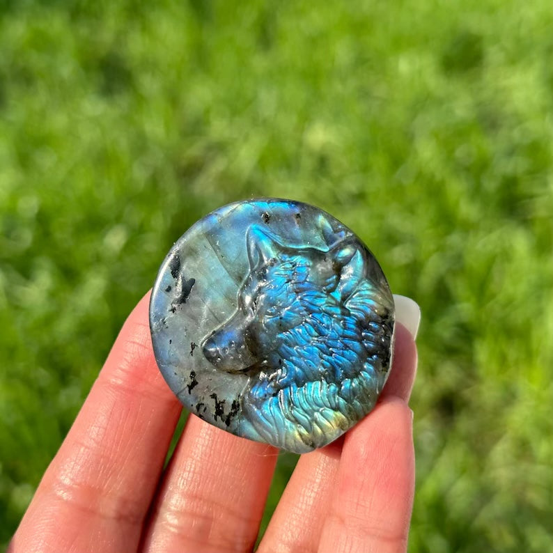 Labradorite Wolf Carving