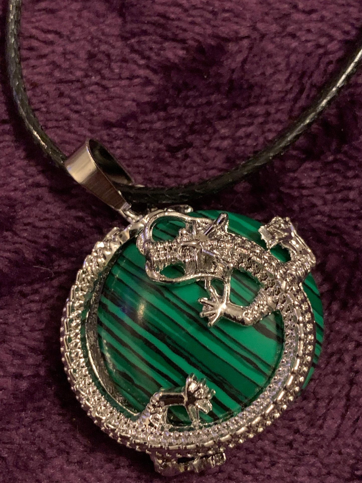 Dragon wrapped malachite pendant