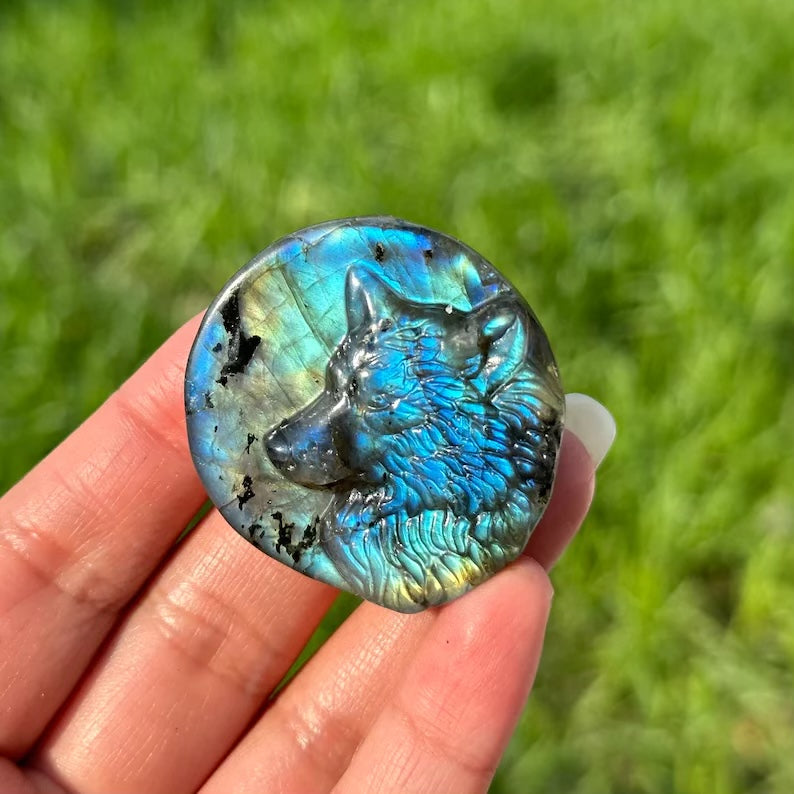 Labradorite Wolf Carving