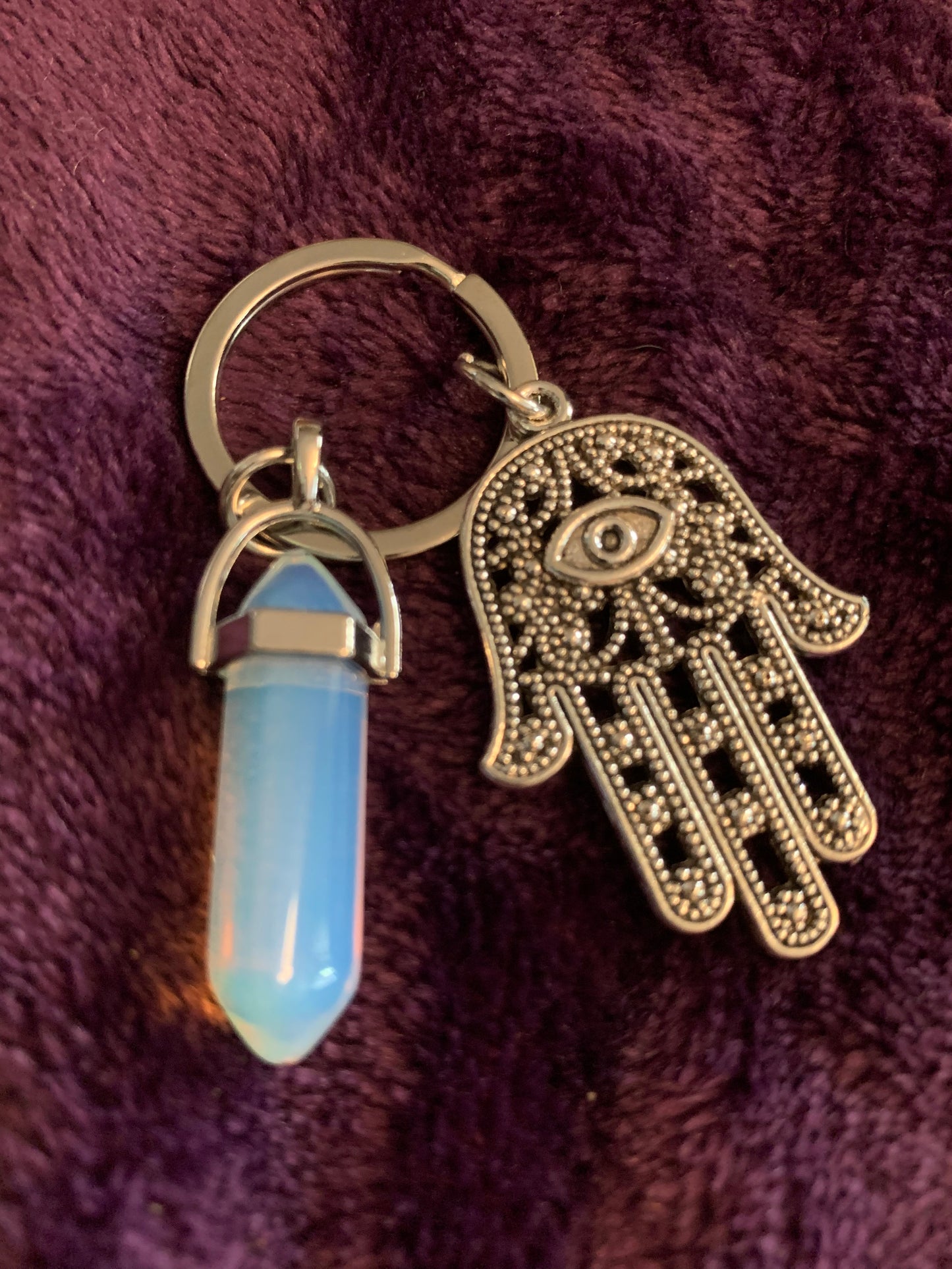 Inspiring Hamsa hand crystal keychain with evil eye