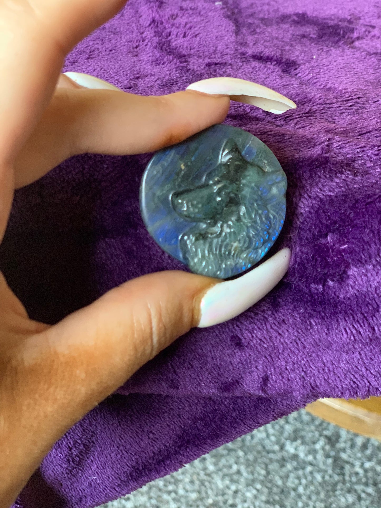 Labradorite Wolf Carving