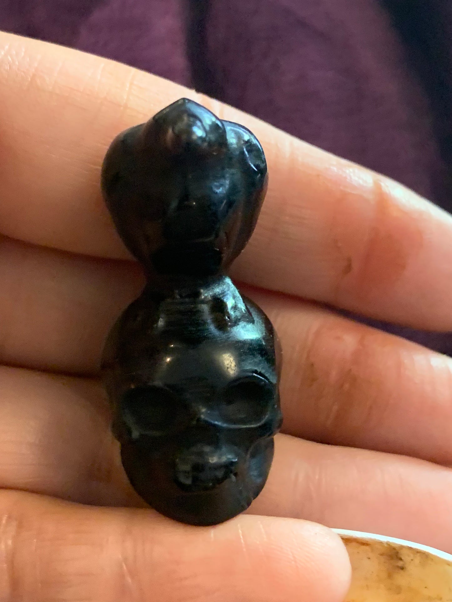 Natural hand obsidian Crowe carved crystal skull