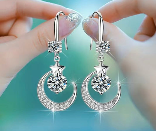 Sterling Silver Star Moon Earrings