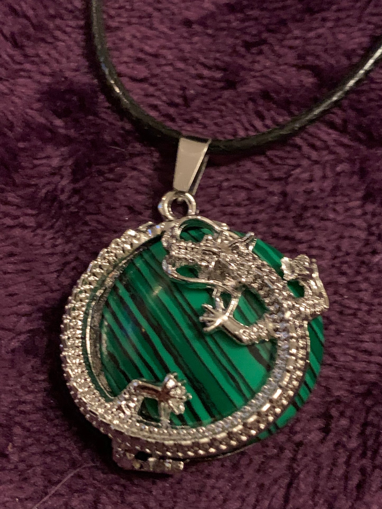 Dragon wrapped malachite pendant