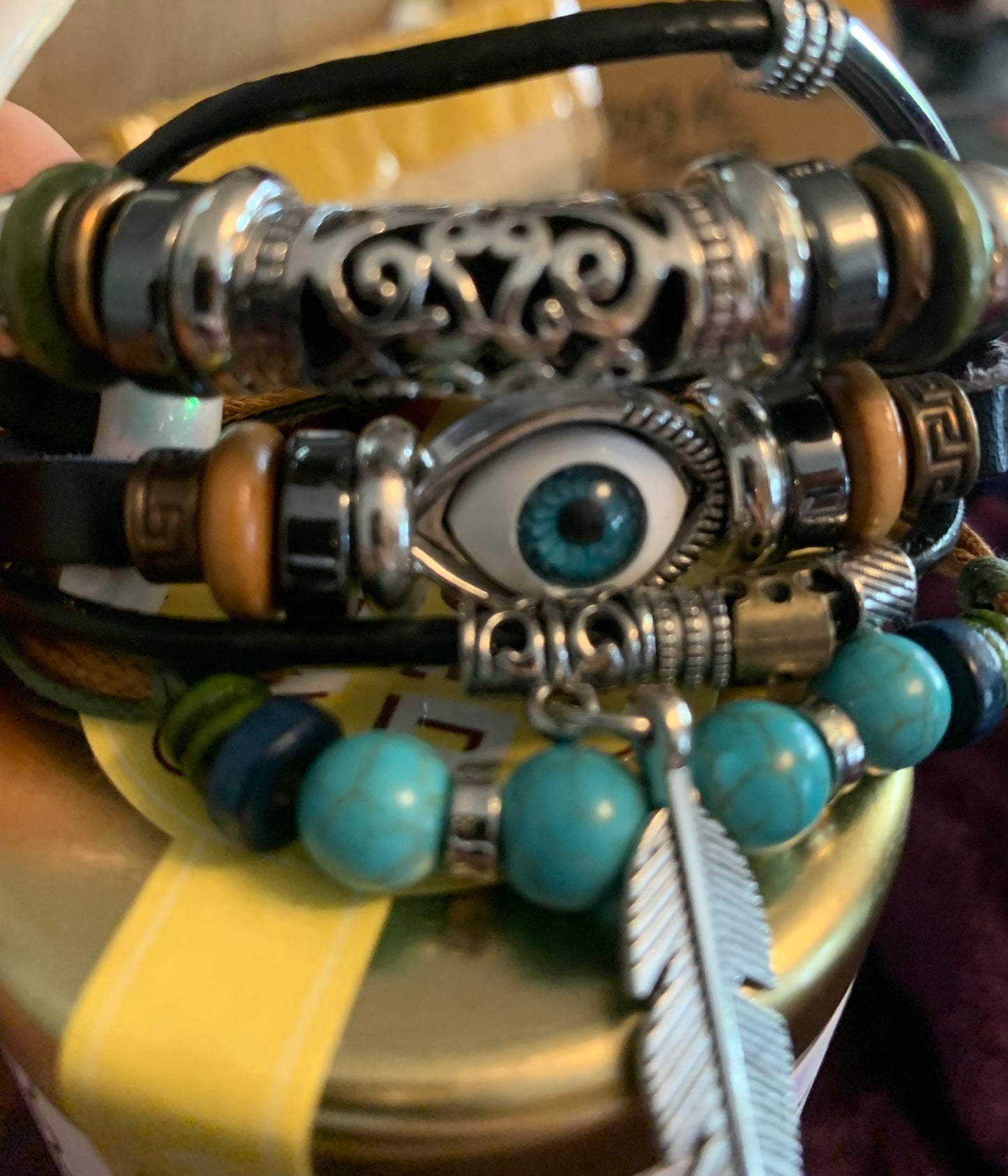 Leather 4 Strand Evil Eye Bracelet