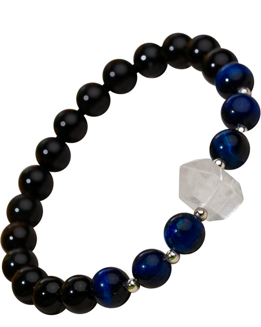 Blue Tigers Eye & Black Obsidian Bracelet