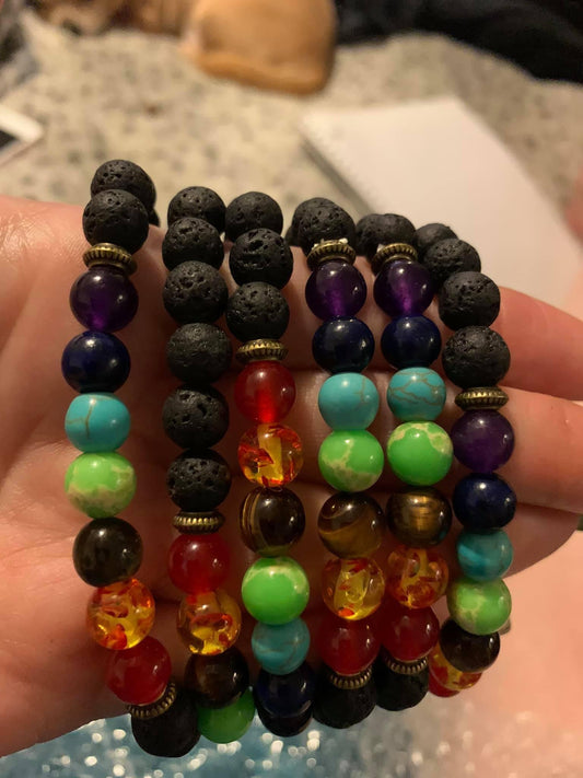 Volcanic lava bead chakra bracelet